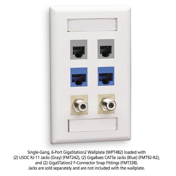 Black Box Gigastation2 Wallplate, 6-Port Single-Ga WPT482 - main